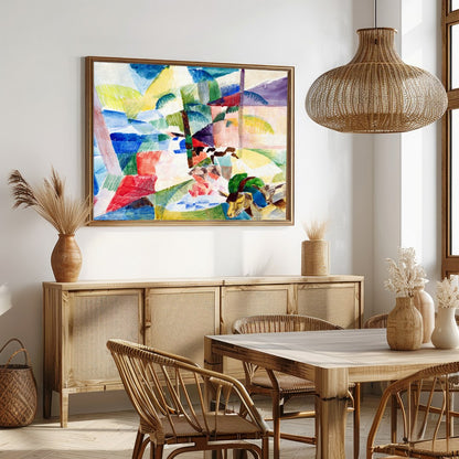 Immerse yourself in a world of color with this stunning abstract landscape. Featuring geometric for Dining