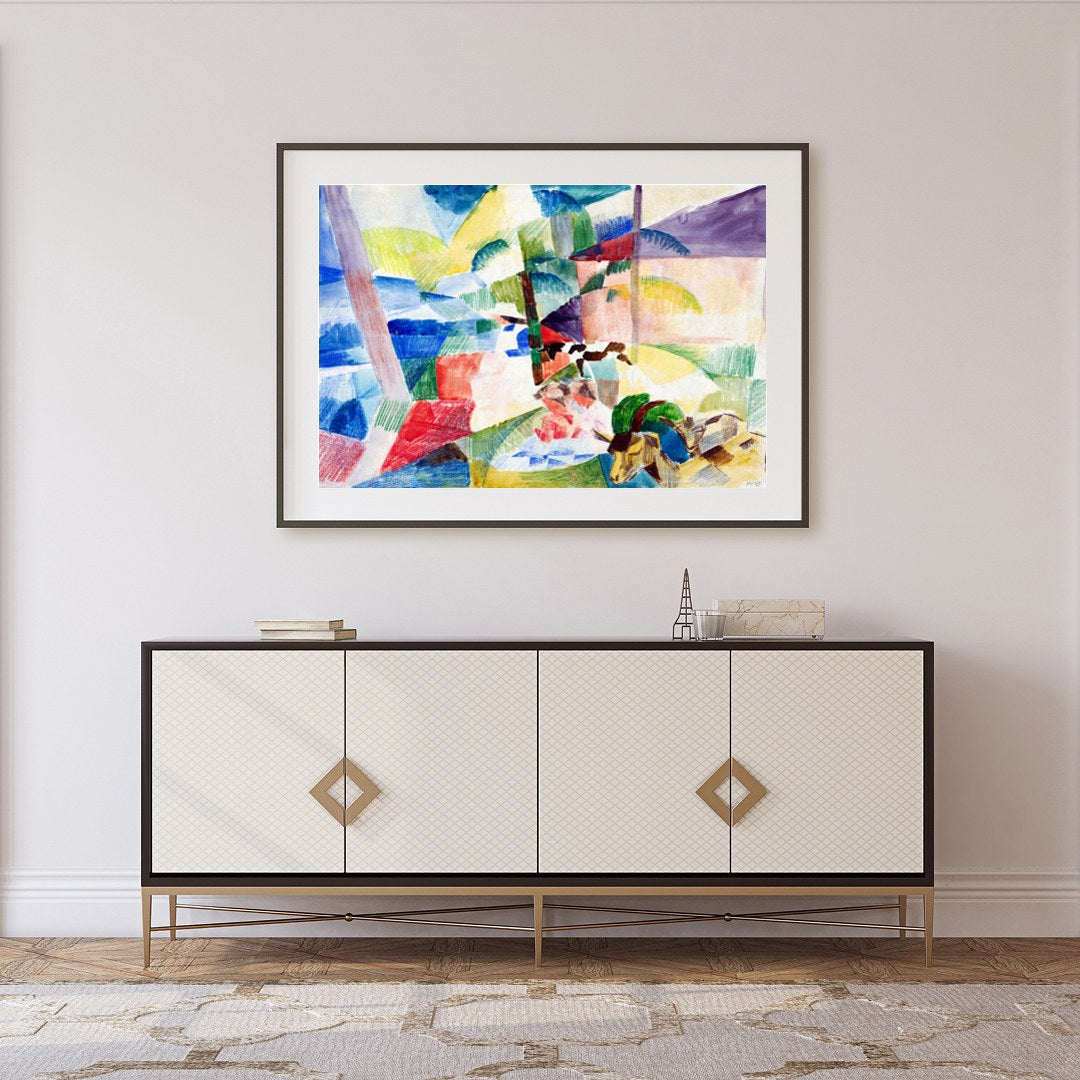 Immerse yourself in a world of color with this stunning abstract landscape. Featuring geometric for Foyer
