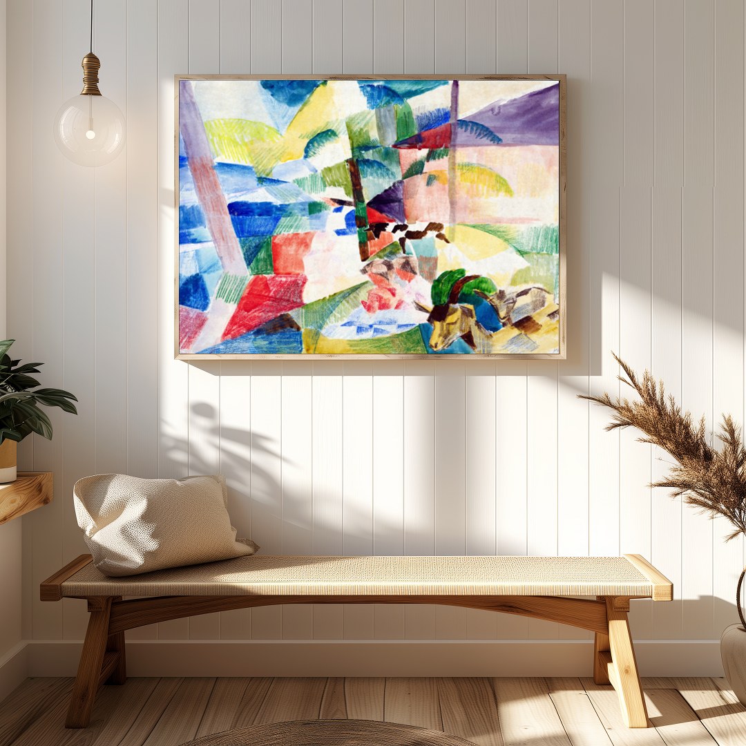 Immerse yourself in a world of color with this stunning abstract landscape. Featuring geometric for gallery