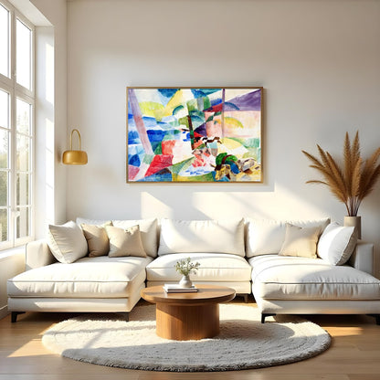 Immerse yourself in a world of color with this stunning abstract landscape. Featuring geometric for Living Room