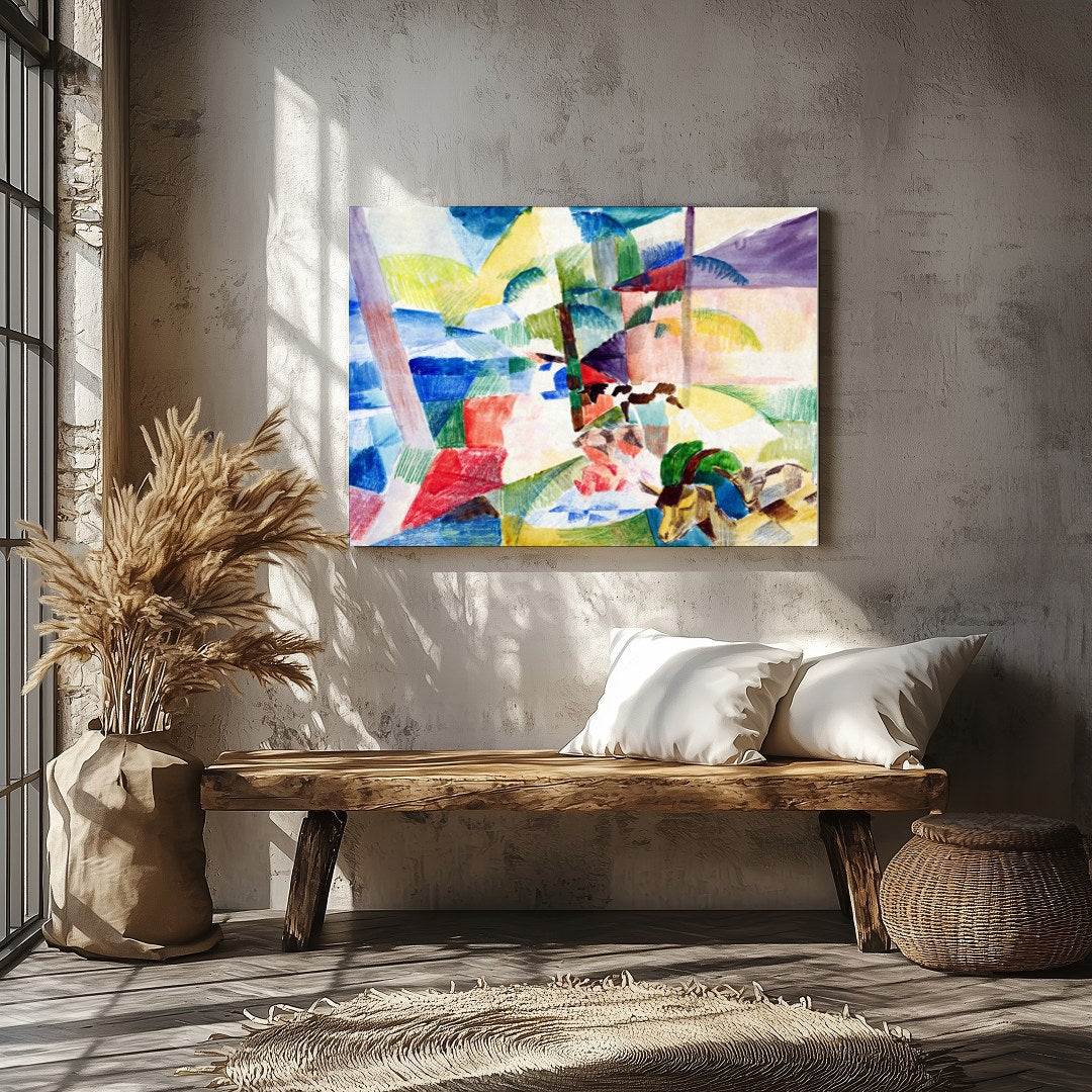 Immerse yourself in a world of color with this stunning abstract landscape. Featuring geometric for Veranda