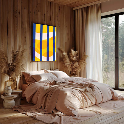 This captivating abstract art piece brings a splash of vibrant colors and dynamic shapes, perfect for Bedroom