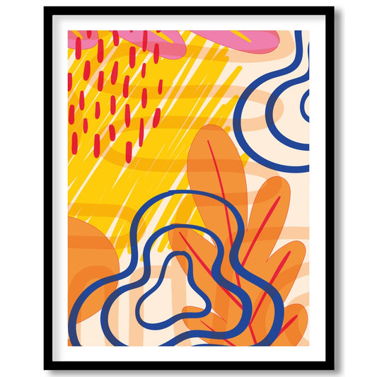 Immerse yourself in an energetic dance of bold colors and captivating shapes with this abstract for home