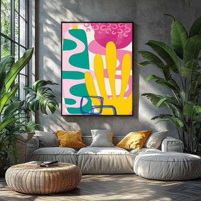 Delight in the dynamic energy of this bold abstract piece, where vivid shapes and colors converge for Balcony