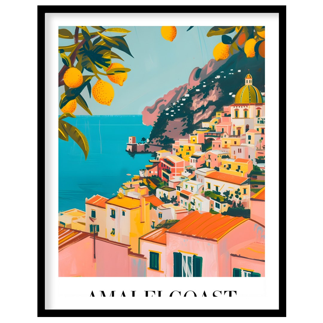 Experience the captivating allure of the Amalfi Coast with this stunning wall art, featuring a for abode