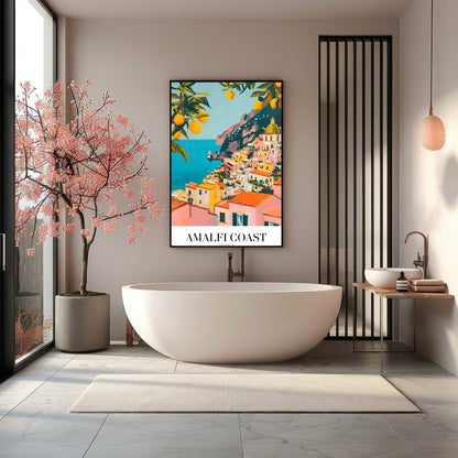 Experience the captivating allure of the Amalfi Coast with this stunning wall art, featuring a for Bathroom