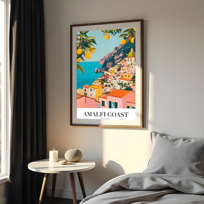Experience the captivating allure of the Amalfi Coast with this stunning wall art, featuring a for Bedroom