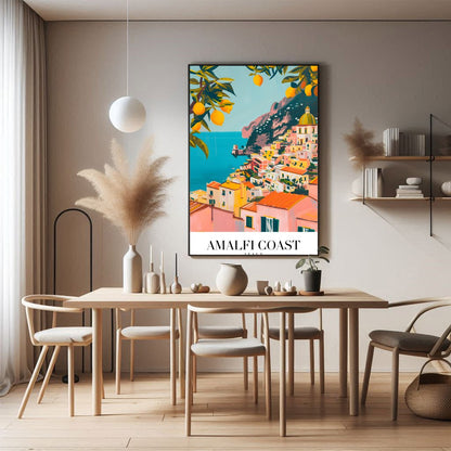 Experience the captivating allure of the Amalfi Coast with this stunning wall art, featuring a for Dining