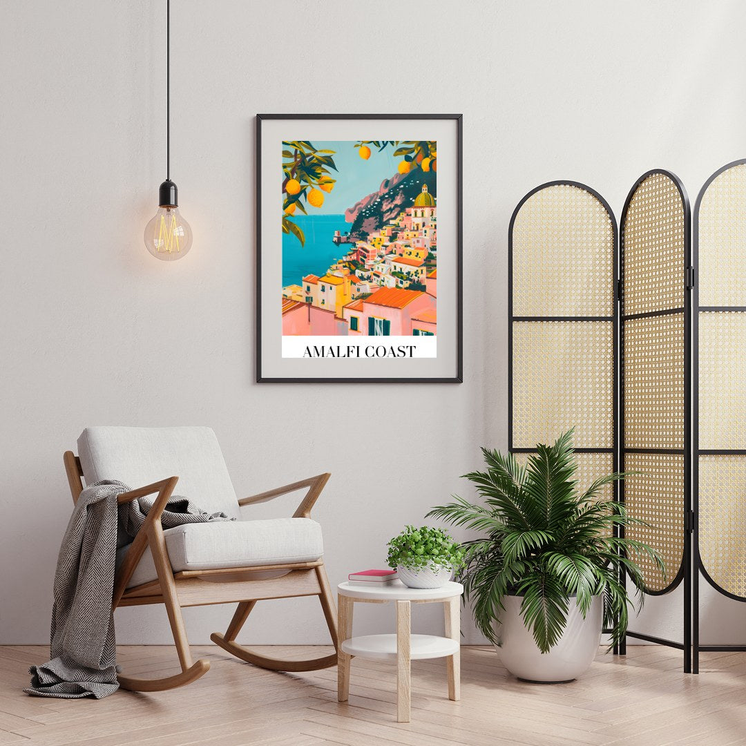 Experience the captivating allure of the Amalfi Coast with this stunning wall art, featuring a for Foyer