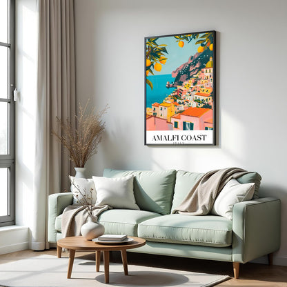 Experience the captivating allure of the Amalfi Coast with this stunning wall art, featuring a for Hall