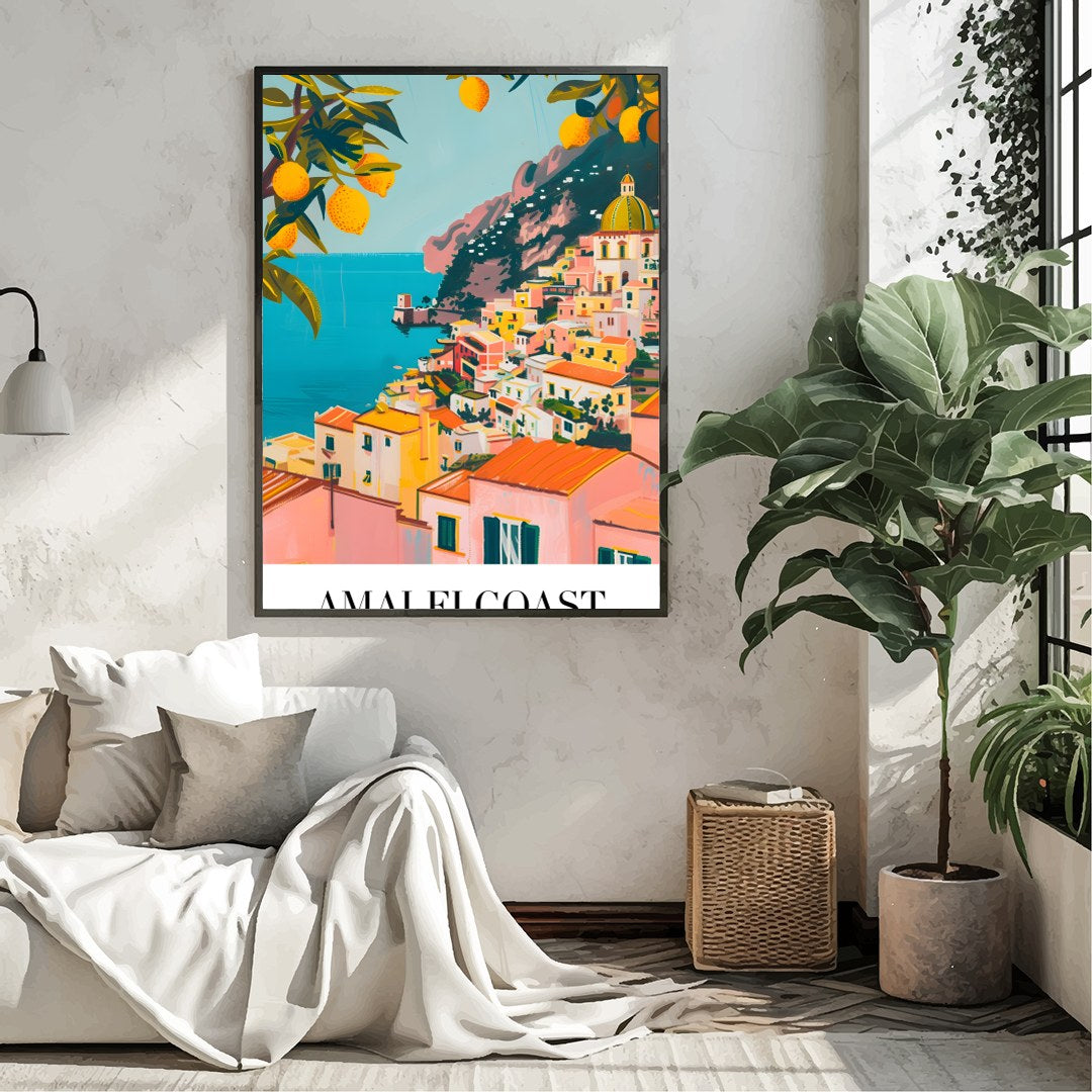 Experience the captivating allure of the Amalfi Coast with this stunning wall art, featuring a for Living Room