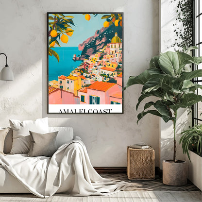 Experience the captivating allure of the Amalfi Coast with this stunning wall art, featuring a for Living Room