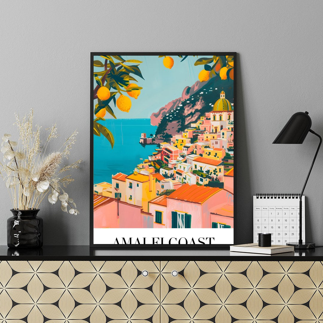 Experience the captivating allure of the Amalfi Coast with this stunning wall art, featuring a for Shelf