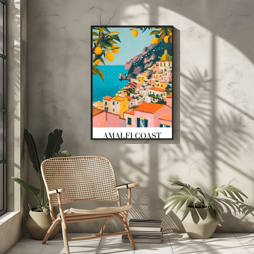 Experience the captivating allure of the Amalfi Coast with this stunning wall art, featuring a for Sitting Area