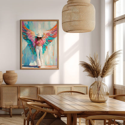 This captivating artwork exudes a blend of ethereal beauty and modern flair. The bold, vivid wings for Extra Kitchen