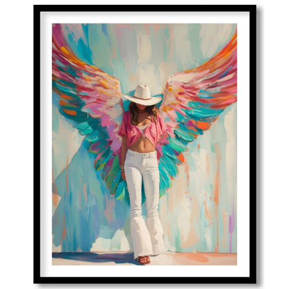 This captivating artwork exudes a blend of ethereal beauty and modern flair. The bold, vivid wings for hallway
