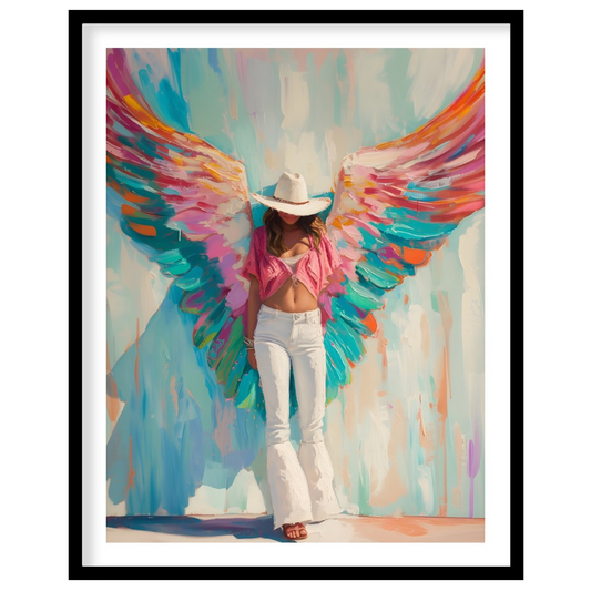 This captivating artwork exudes a blend of ethereal beauty and modern flair. The bold, vivid wings for hallway