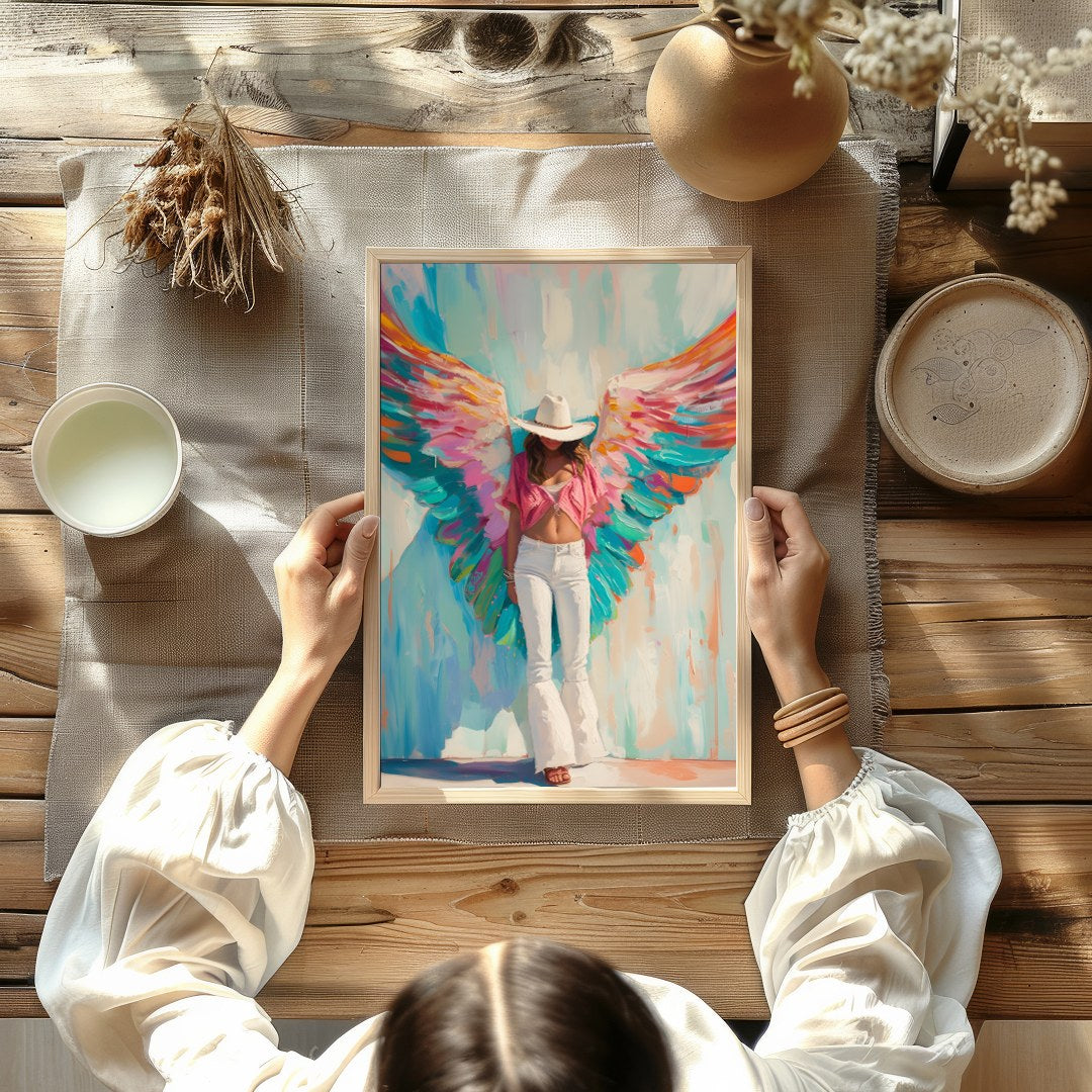 This captivating artwork exudes a blend of ethereal beauty and modern flair. The bold, vivid wings for Kitchen