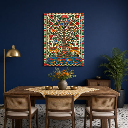 This captivating Pattachitra artwork brings to life the vivid tapestry of the Tree of Life, for Dining