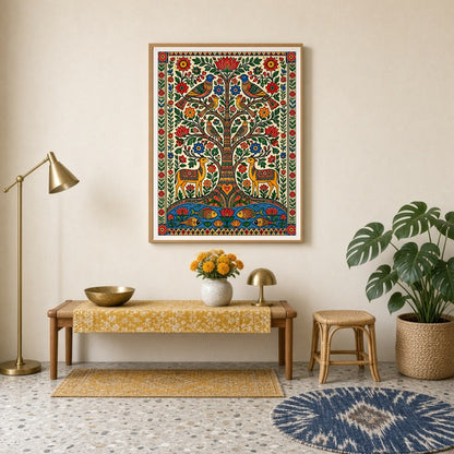 This captivating Pattachitra artwork brings to life the vivid tapestry of the Tree of Life, for Entrance
