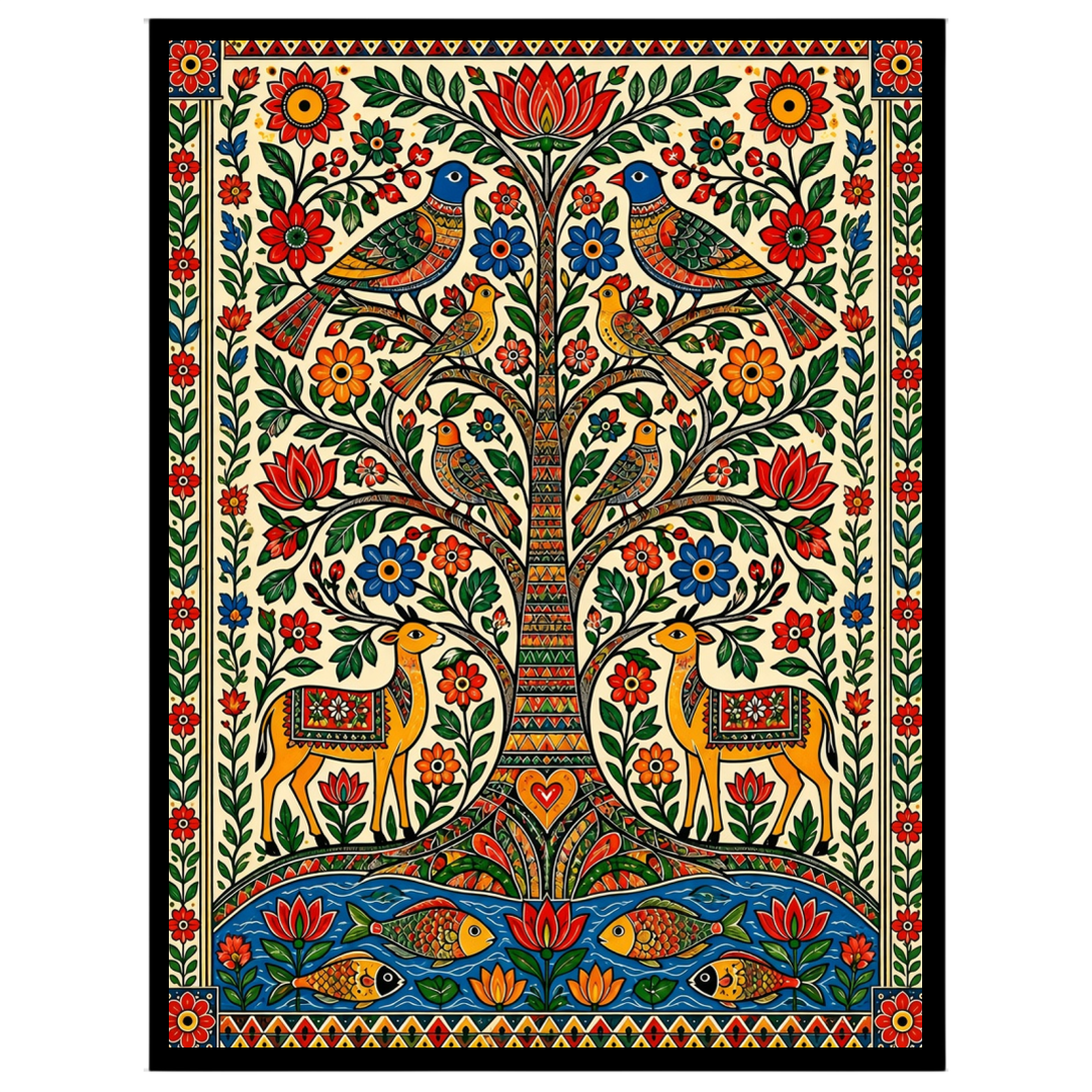 This captivating Pattachitra artwork brings to life the vivid tapestry of the Tree of Life, for hallway