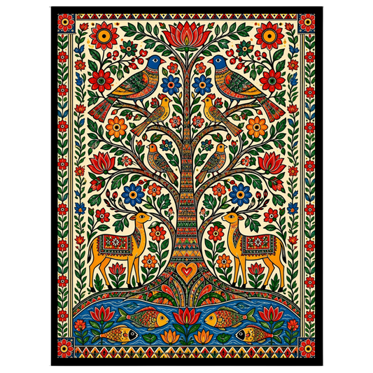 This captivating Pattachitra artwork brings to life the vivid tapestry of the Tree of Life, for hallway