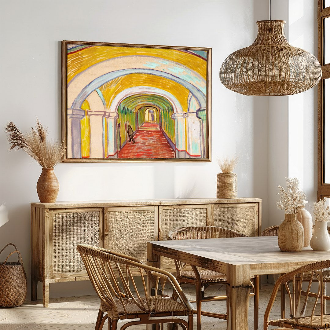 Step into a mesmerizing corridor that captures the essence of movement and architecture. This for Dining