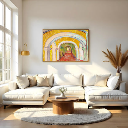 Step into a mesmerizing corridor that captures the essence of movement and architecture. This for Living Room