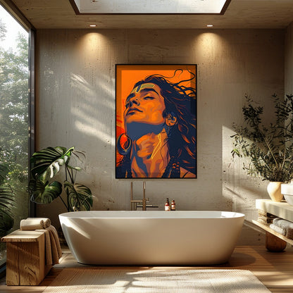 Immerse yourself in the bold and vibrant aesthetics of this striking portrait. The fusion of for Bathroom