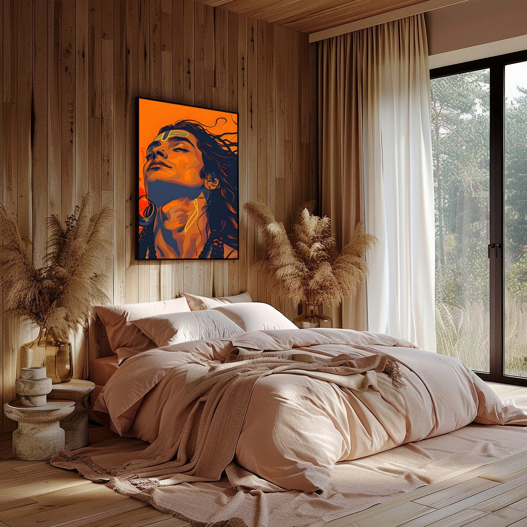 Immerse yourself in the bold and vibrant aesthetics of this striking portrait. The fusion of for Bedroom