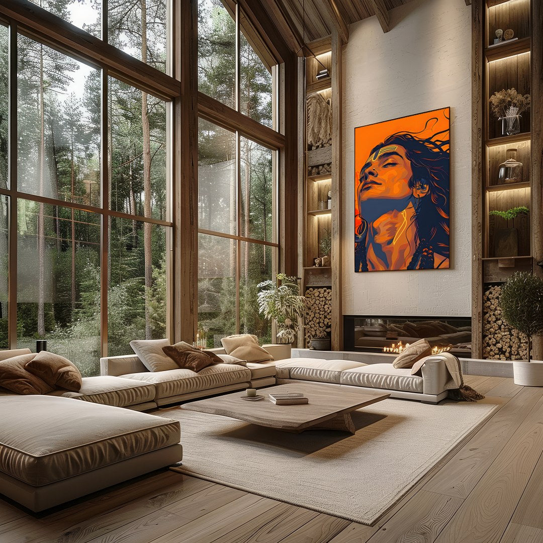 Immerse yourself in the bold and vibrant aesthetics of this striking portrait. The fusion of for Living Room