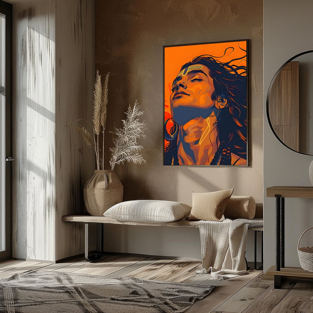 Immerse yourself in the bold and vibrant aesthetics of this striking portrait. The fusion of for residence