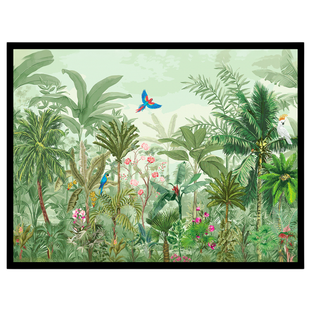 Immerse yourself in the vivid tapestry of a Mughal-inspired garden, teeming with exotic birds and for area