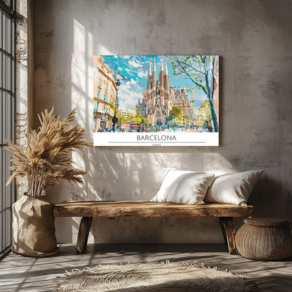 Immerse yourself in the vibrant cityscape of Barcelona with this captivating artwork, featuring the for Veranda