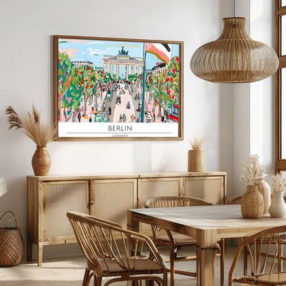Capture the lively essence of Berlin with this vibrant street scene artwork. Featuring bold, for Dining