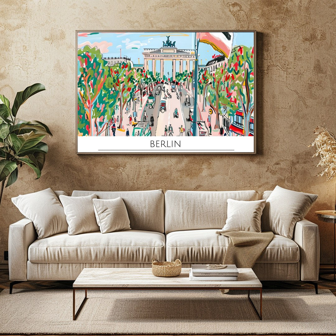 Capture the lively essence of Berlin with this vibrant street scene artwork. Featuring bold, for Family Room