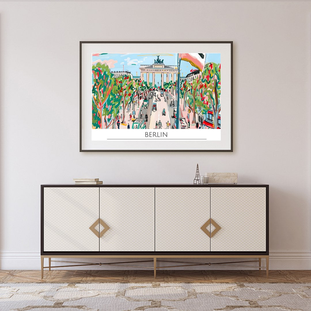 Capture the lively essence of Berlin with this vibrant street scene artwork. Featuring bold, for Foyer