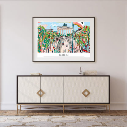 Capture the lively essence of Berlin with this vibrant street scene artwork. Featuring bold, for Foyer