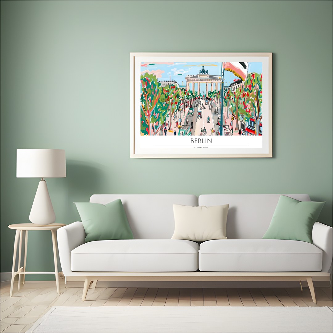 Capture the lively essence of Berlin with this vibrant street scene artwork. Featuring bold, for Hall