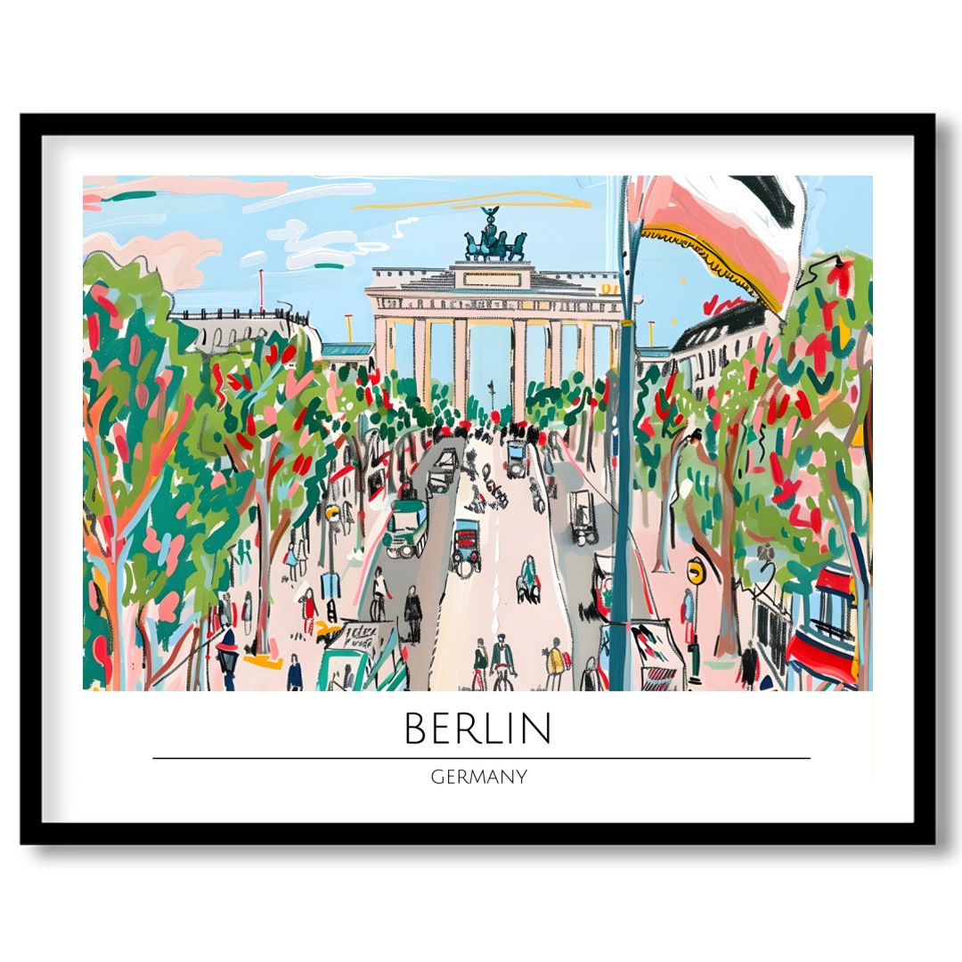 Capture the lively essence of Berlin with this vibrant street scene artwork. Featuring bold, for kitchen