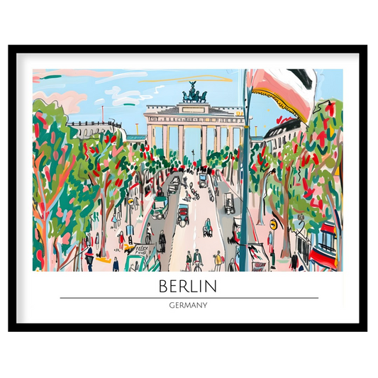Capture the lively essence of Berlin with this vibrant street scene artwork. Featuring bold, for kitchen
