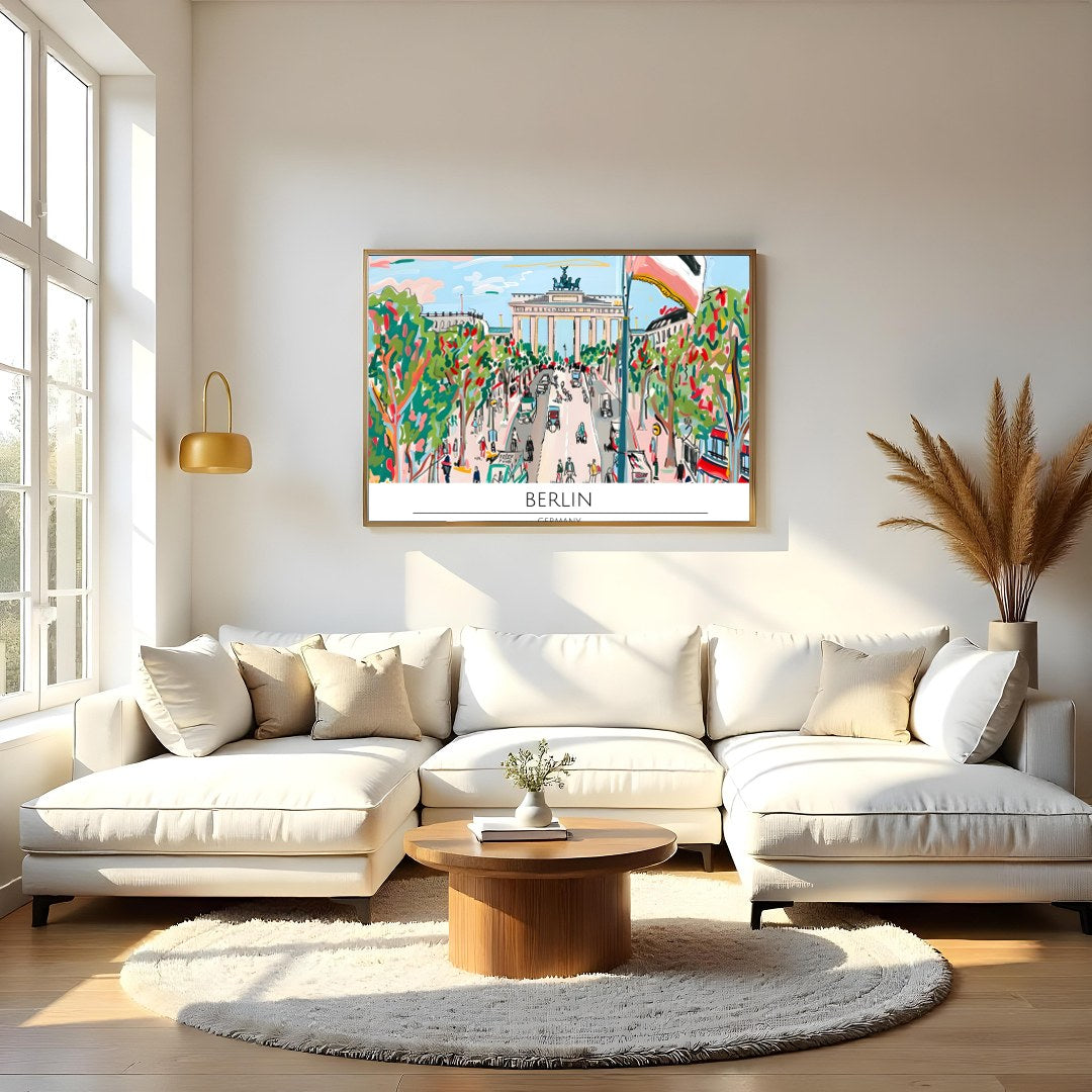 Capture the lively essence of Berlin with this vibrant street scene artwork. Featuring bold, for Living Room