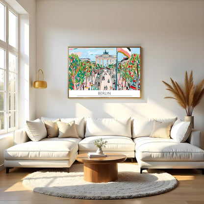 Capture the lively essence of Berlin with this vibrant street scene artwork. Featuring bold, for Living Room