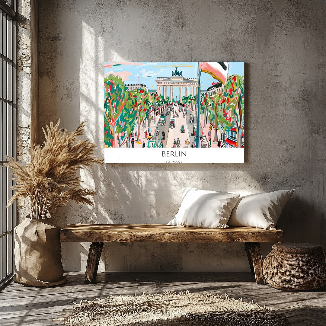 Capture the lively essence of Berlin with this vibrant street scene artwork. Featuring bold, for Veranda