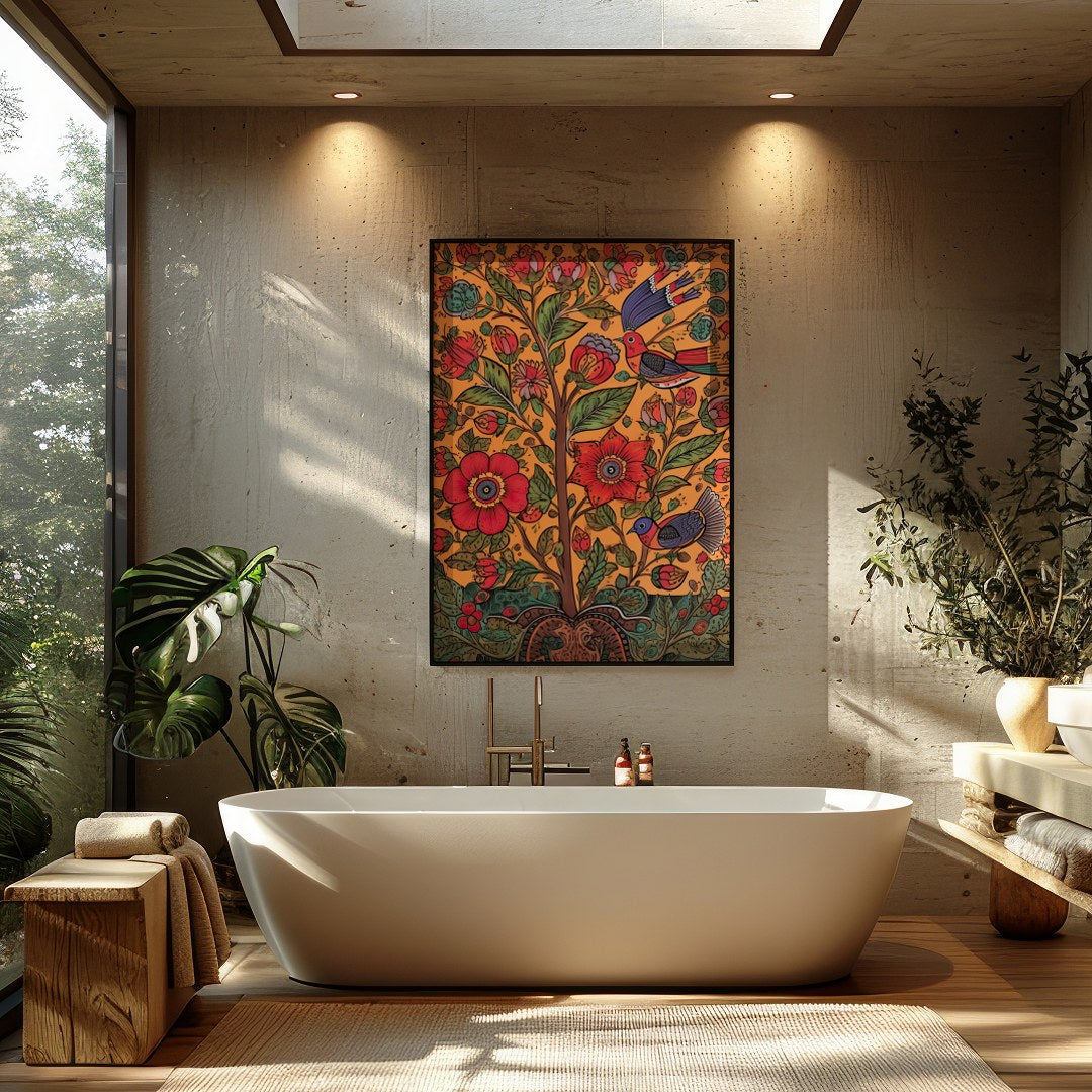This captivating piece of wall art brings nature to life with its vivid portrayal of birds and for Bathroom