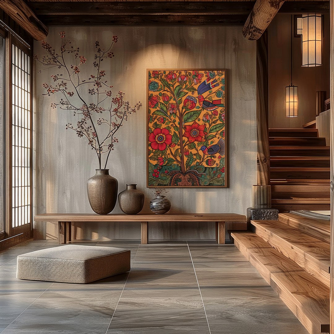This captivating piece of wall art brings nature to life with its vivid portrayal of birds and for Hall