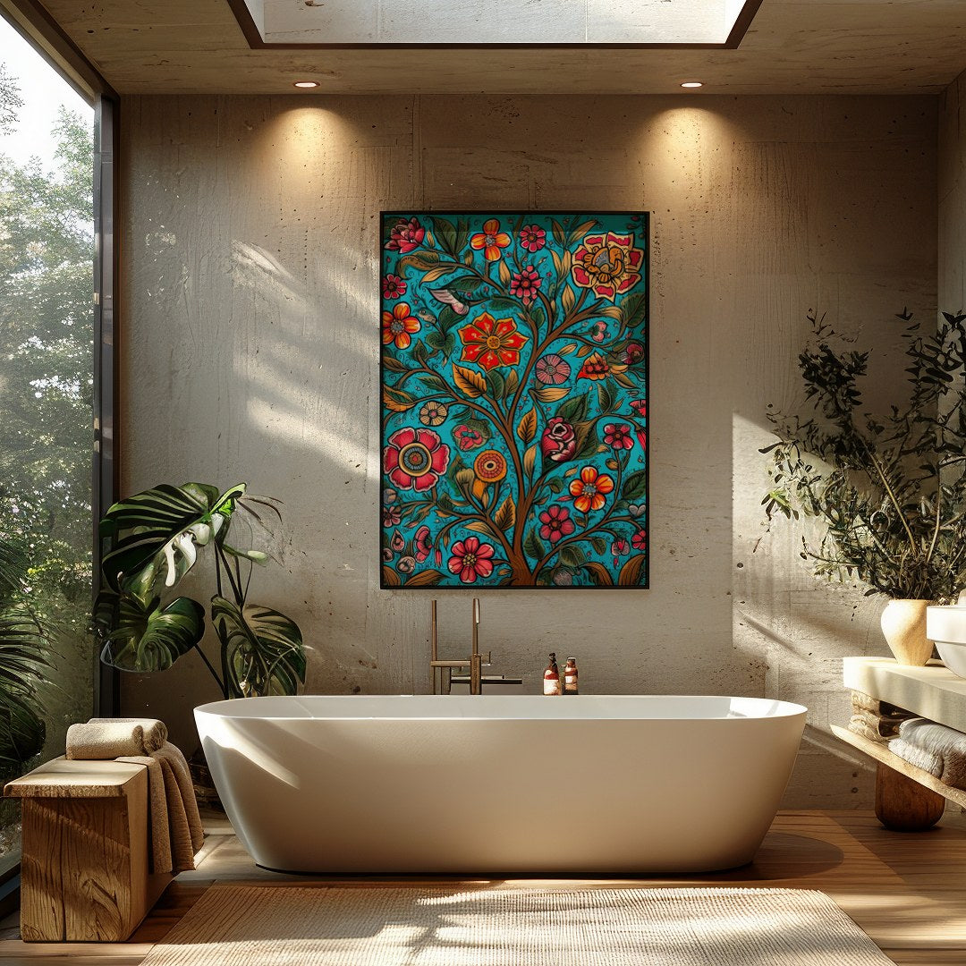 Infuse your space with the lively energy of this bold floral artwork. Featuring vivid flowers for Bathroom