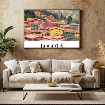 Capture the essence of Bogotá with this stunning art print showcasing a colorful cityscape against for Family Room