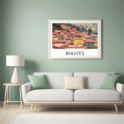 Capture the essence of Bogotá with this stunning art print showcasing a colorful cityscape against for Hall