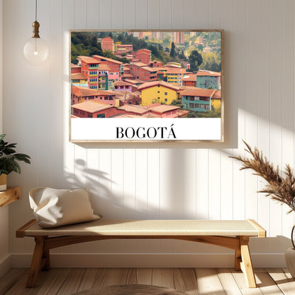 Capture the essence of Bogotá with this stunning art print showcasing a colorful cityscape against for Hallway